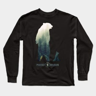 Protect Wildlife - Nature - Bear with Cub Silhouette Long Sleeve T-Shirt